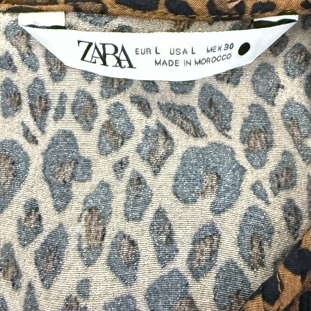 Zara Top Women's Large Brown Black Animal Print Casual Career Pleated Shirt - Picture 5 of 8